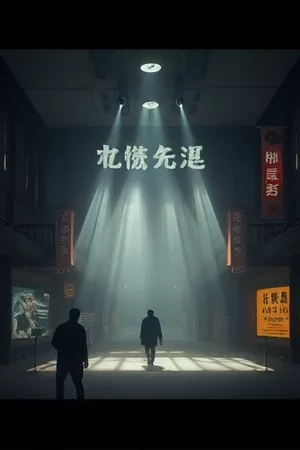 科幻剧第七号回声竖版海报，废弃天文台穹顶与蓝色光柱