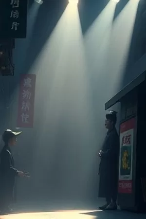 犯罪剧霓虹尽头竖版海报，雨夜街巷彩色招牌倒影